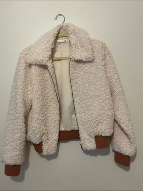 Altar'd State Cream Teddy Jacket with Rust Trim